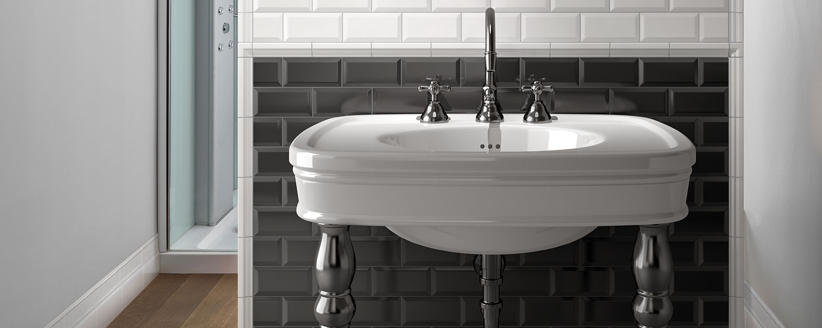 Beau carrelage métro de couleur bleue