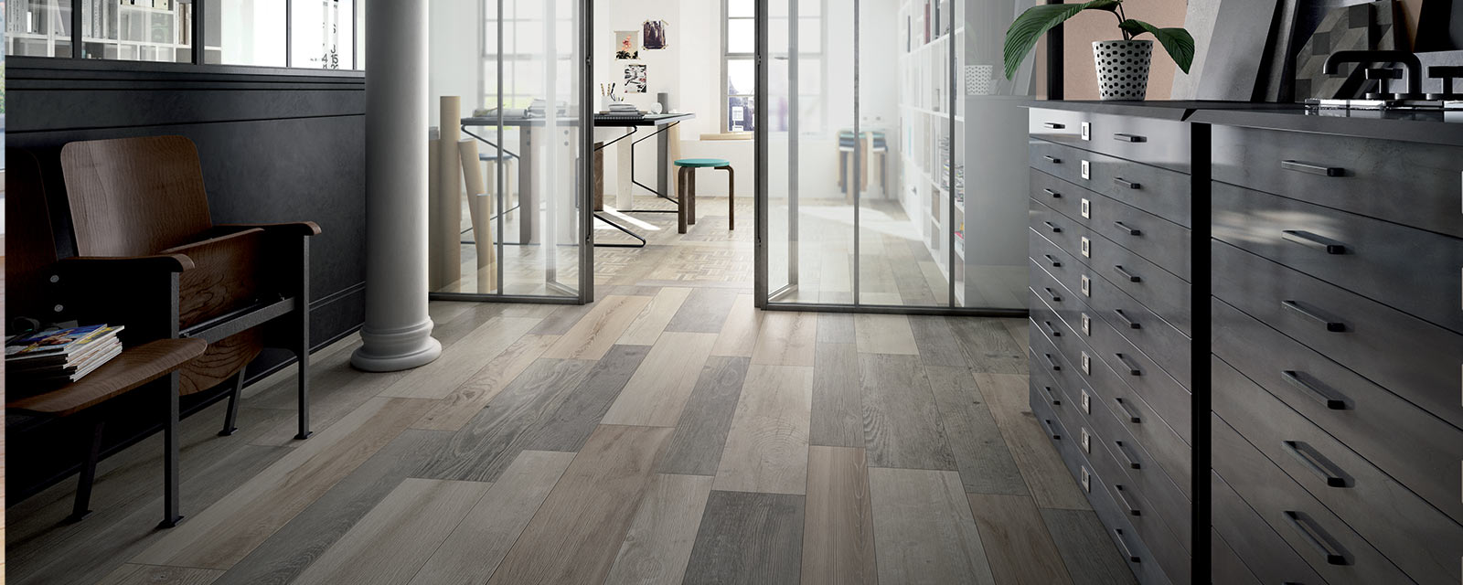 Salle à manger avec du carrelage tendance