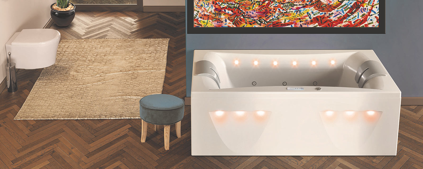 Baignoire balnéo avec spot lumineux intégrés pour une ambiance zen