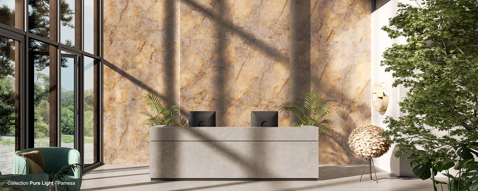 carrelage ambré installation dans un hall de réception