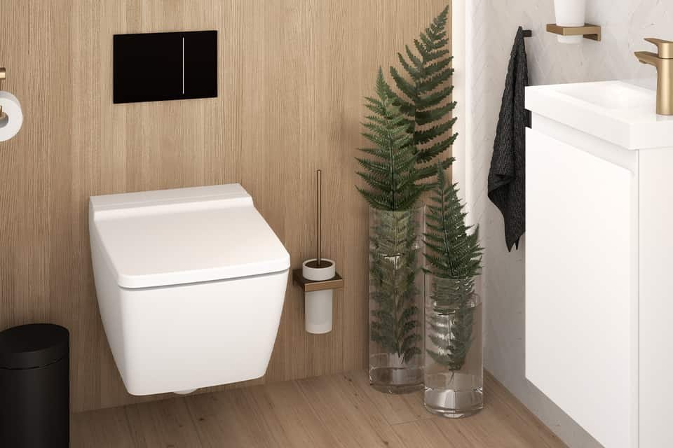 WC avec plaque de commande de chasse d'eau