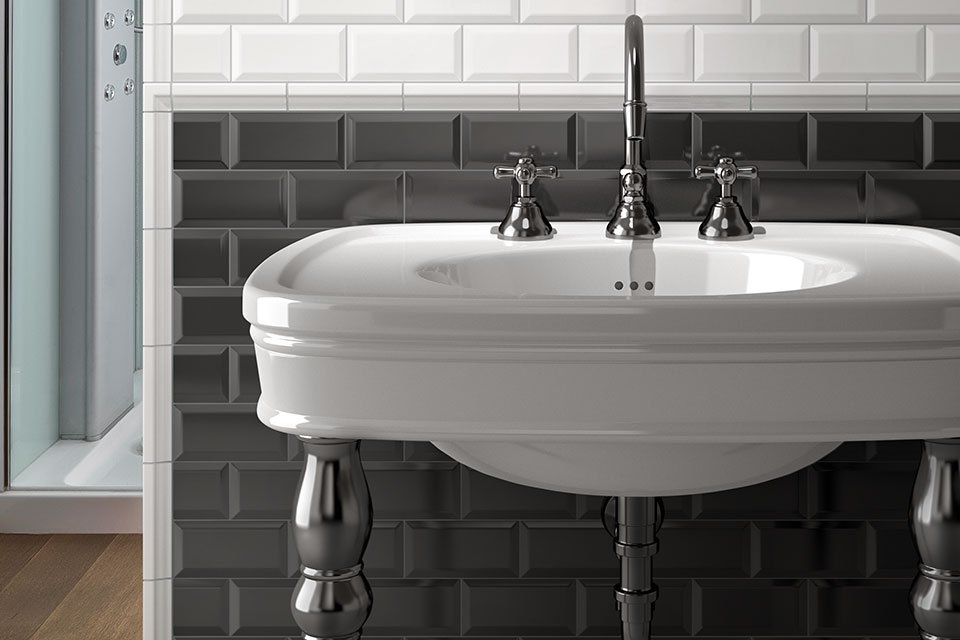 Beau carrelage métro de couleur bleue