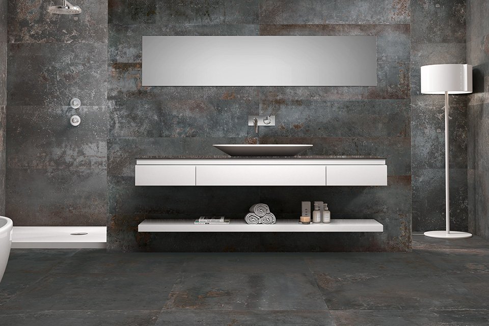 carrelage effet métal salle de bains